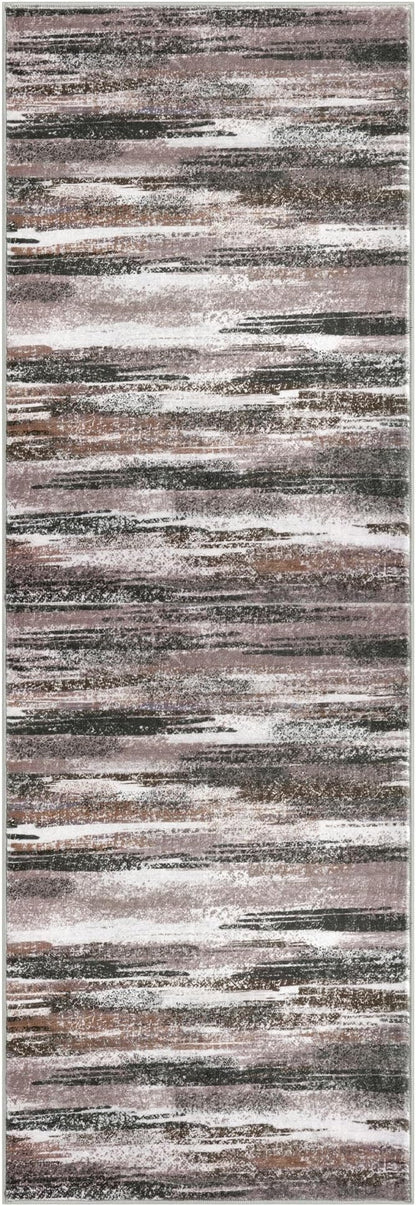 Modern Abstract Runner Rug 3x8, Dark Light Brown White Washable Kitchen Runner Non-Slip Soft Hallway Rug Runner Thin Print Faux Wool Carpet for Entryway Bedroom Laundry Room Indoor