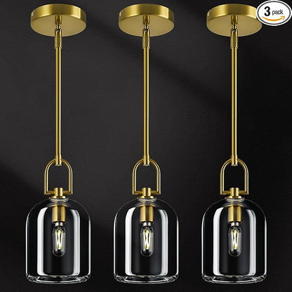 Modern Gold Pendant Lights Kitchen Island Ceiling Chandelier Indoor Thick Crystal Hanging Light Fixtures for Kitchen Living Room Dining Room Bedroom（3Pack）