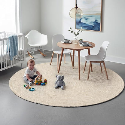 Hausattire Jute Braided Rug, 5’ Round – Off White, Reversible Boho Entry Area Rugs for Kitchen, Living Room, Bedroom I Farmhouse Hand Woven Decorative Floor Carpet Mat, 5 Feet Round