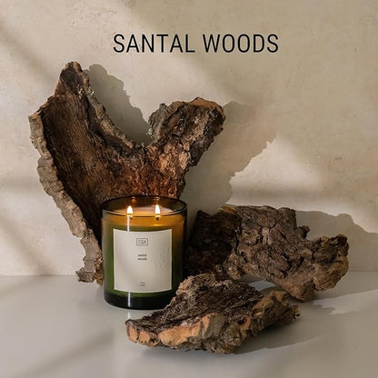 Craft & Kin 12oz Santal Woods Scented Candle for Home | Premium Green Winter Scented Candles for Men | Made with Natural Soy | Gifts for Men and Women | Nature Collection
