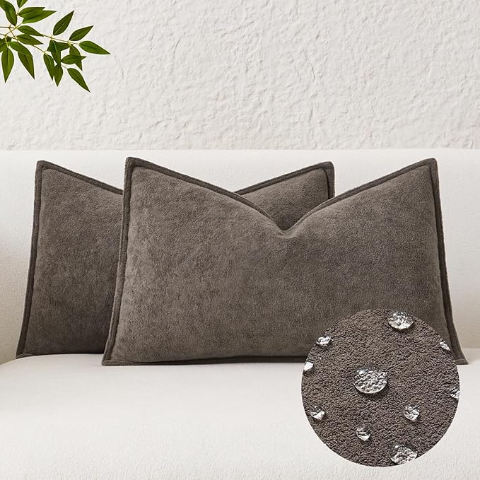 Kevin Textile Waterproof Decorative Pillow Covers Coco Brown 12x20 Inch Pack of 2 Soft Boucle Textured Lumbars Cushions Elegant Accent Pillows for Couch Sofa Chair Bed Home Decor Indoor Outdoor