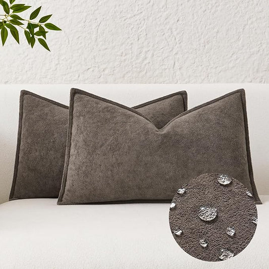 Kevin Textile Waterproof Decorative Pillow Covers Coco Brown 12x20 Inch Pack of 2 Soft Boucle Textured Lumbars Cushions Elegant Accent Pillows for Couch Sofa Chair Bed Home Decor Indoor Outdoor