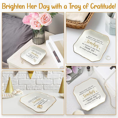 OASSIE Christmas Teacher Gifts for Women - 4"X4" Ceramic Jewelry Dish Tray - Christmas Birthday Thank You Teacher Appreciation Gifts for Women