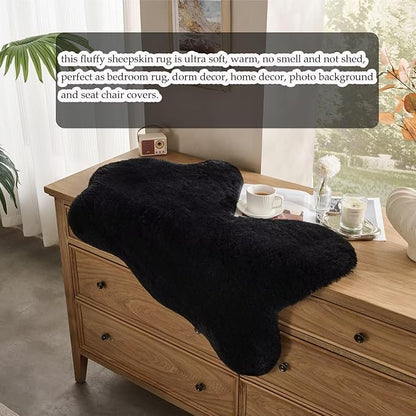 1700GSM Fuzzy Faux Sheepskin Fur Area Rug,Extra Soft Faux Fur Mat,Fluffy Shaggy Fur Rug for Bedroom Living Bedside Rug Room Decor-Black, 4 x 6 ft