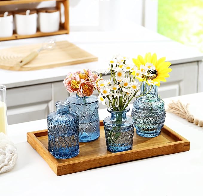 Glass Bud Vases Set of 48, Blue Small Vases for Centerpieces, Small Glass Vase for Flowers, Vintage Bud Vase in Bulk for Wedding, Party, Events, Reception, Home Decor