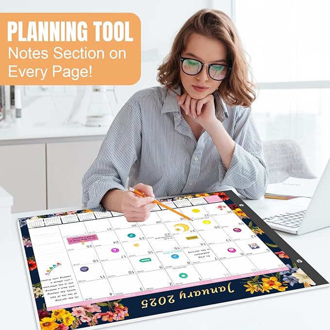 Gannyfer Desk Calendar 2025-2026, Large Calendar 2025 22"x17", 18 Months, January 2025 - Jun 2026, Desktop Pad with Plastic Cover, Thick Paper, Corner Protectors, for Planning and Organizing In Your Family, School or Office-Deep Black