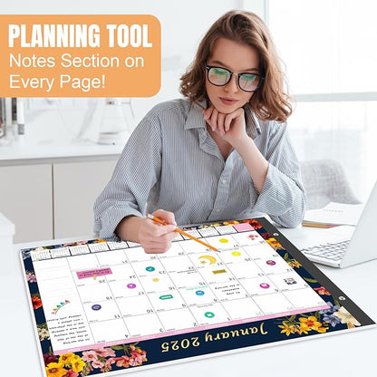 Gannyfer Desk Calendar 2025-2026, Large Calendar 2025 22"x17", 18 Months, January 2025 - Jun 2026, Desktop Pad with Plastic Cover, Thick Paper, Corner Protectors, for Planning and Organizing In Your Family, School or Office-Deep Black