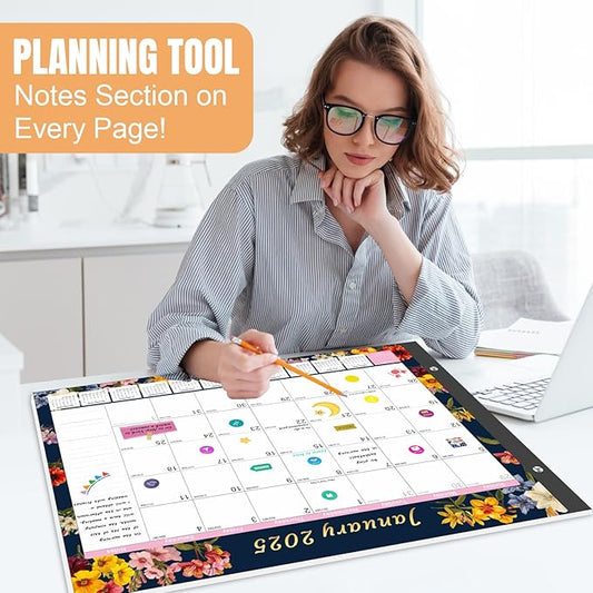Gannyfer Desk Calendar 2025-2026, Large Calendar 2025 22"x17", 18 Months, January 2025 - Jun 2026, Desktop Pad with Plastic Cover, Thick Paper, Corner Protectors, for Planning and Organizing In Your Family, School or Office-Deep Black