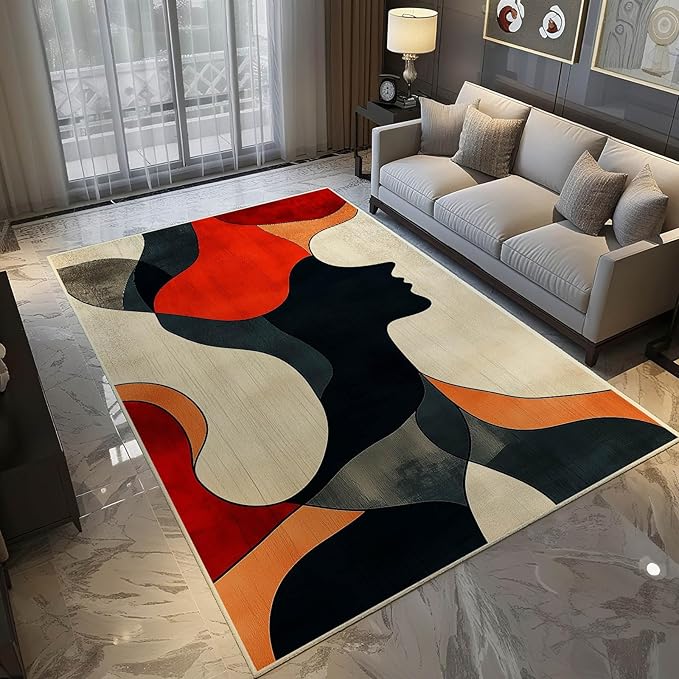 9x15 Abstract Rug, Abstract Area Rug, Geometric Area Rugs, Modern Geometric Rugs, Minimalist Face Carpet, Contemporary Carpet for Living Room, Non Slip & Faux Cashmere Low Pile
