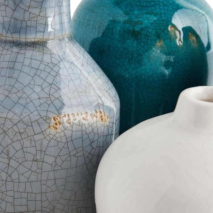 Creative Co-Op Blue & Ivory Terracotta Vases (Set of 4 Sizes) (Pack of 3)