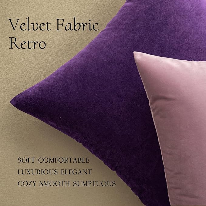 MIULEE Velvet Throw Pillow Covers 26x26 Inch, Pack of 2 - Eggplant Purple,Super Soft Decorative Square Euro Cushion Cases Modern Luxury Spring Home Decor for Bed,Bedroom, Sofa,Couch
