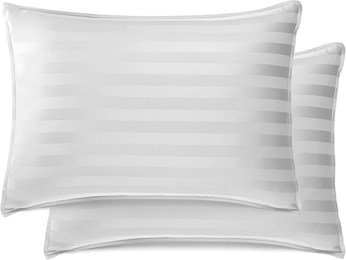Queen Pillowcases by Pure Bamboo, Genuine 100% Organic Viscose Derived from Bamboo, Luxuriously Soft & Cooling, Double Stitching, Envelope Closure (2 Queen Pillowcases, Jacquard White)
