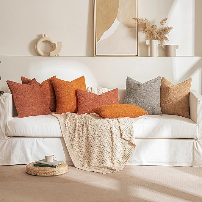 MIULEE 20x20 Inch Decorative Pillow Covers for Couch Bed Set of 2 Textured Boucle Neutral Winter Throw Pillows Rust Accent Solid Cushion Pillowcases Sofa Livingroom Home Decor