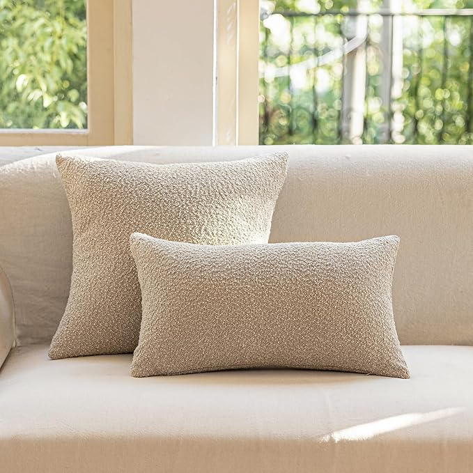 GEEORY Decorative Throw Pillow Covers 20x20 Inch Pack of 2,Textured Boucle Neutral Cushion Cases for Bed Couch Sofa, Accent Modern Farmhouse & Minimalist Home Decor (Oatmeal Beige) GE03-20