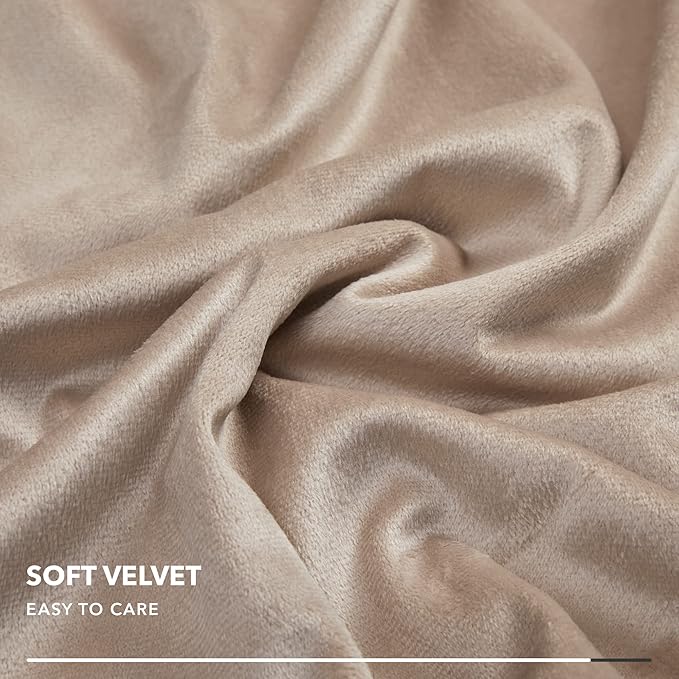 Deconovo Velvet Throw Pillow Covers, Set of 2, 20” x 20” Light Khaki, Square Pom-poms Soft with Invisible Zipper Cover for Sofa Couch Car