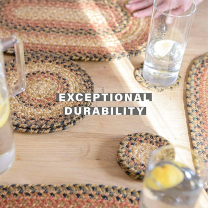 Homespice Russet Round Braided Placemats, Warm Country Decor, Set of 2, 15", Multicolor Jute Table Mats - Vibrant Colors, Durable, Easy to Clean and Protects Furniture