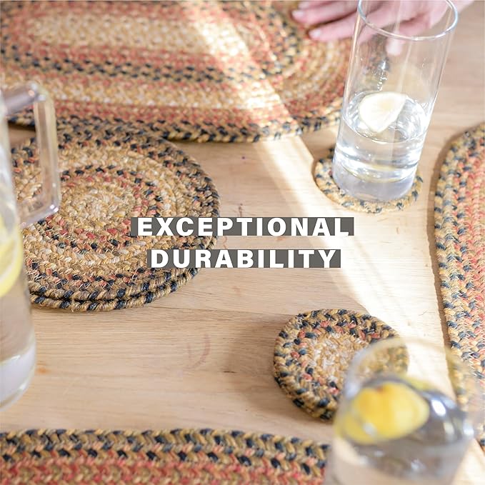 Homespice Russet Jute Woven Round Placemats Set of 6, 15", Warm Country Decor, Multicolor Table Mats - Vibrant Colors, Durable, Easy to Clean and Protects Furniture