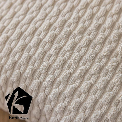 Kevin Textile Decorative Throw Pillow Cover Striped Corduroy Plush Texture Velvet Euro Cushion Cover for Bed 24 x 24 Inch (60cm) Set of 2 Cream