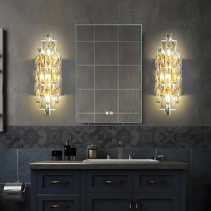 Modern Crystal Wall Sconces,Gold Wall Light Fixtures, Luxury Indoor Wall Lamp,Crystal Vanity Wall Mount Lamps,Wall Lighting for Living Room Bedroom Bathroom Bedside Hallway Stairway