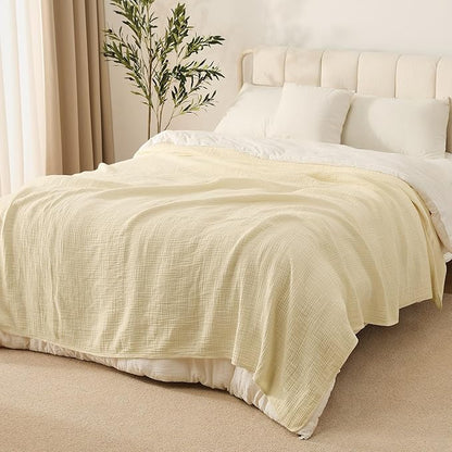 100% Cotton Muslin Blanket Queen Size 90" x 90" for Bed Couch Summer Gauze Blanket for Adults Lightweight and Breathable Apricot