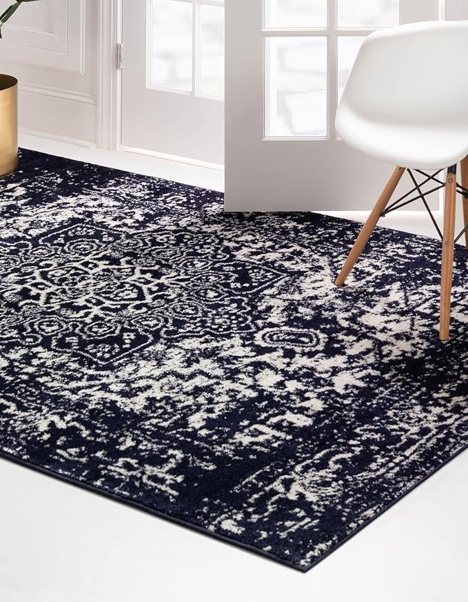 Rugs.com Arlington Collection Rug – 7' x 10' Navy Blue Medium-Pile Rug Perfect for Living Rooms, Large Dining Rooms, Open Floorplans