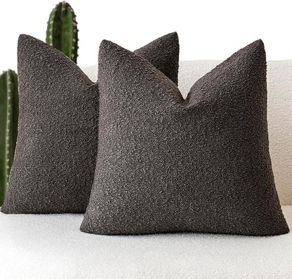 Foindtower Pack of 2 Textured Boucle Throw Pillow Covers Accent Solid Decorative Pillow Cases Cozy Woven Couch Cushion Case for Sofa Bedroom Living Room Home Decor, 20 x 20 Inch,Dark Brown
