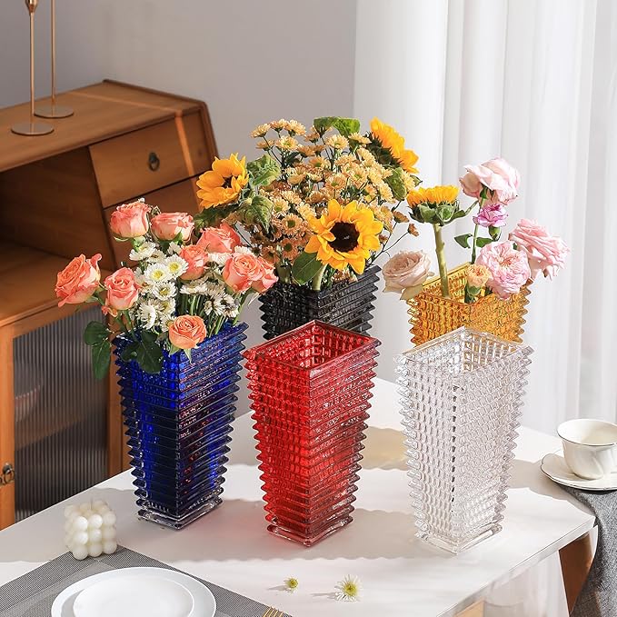 MCMCNCUIU Crystal Vase, Large Crystal Vases for Flowers, Amber Large Flower Vase, Modern Glass Vases for Living Room, Bedroom, Kitchen, Dining Table, Mantle, Wedding, 9 Inches