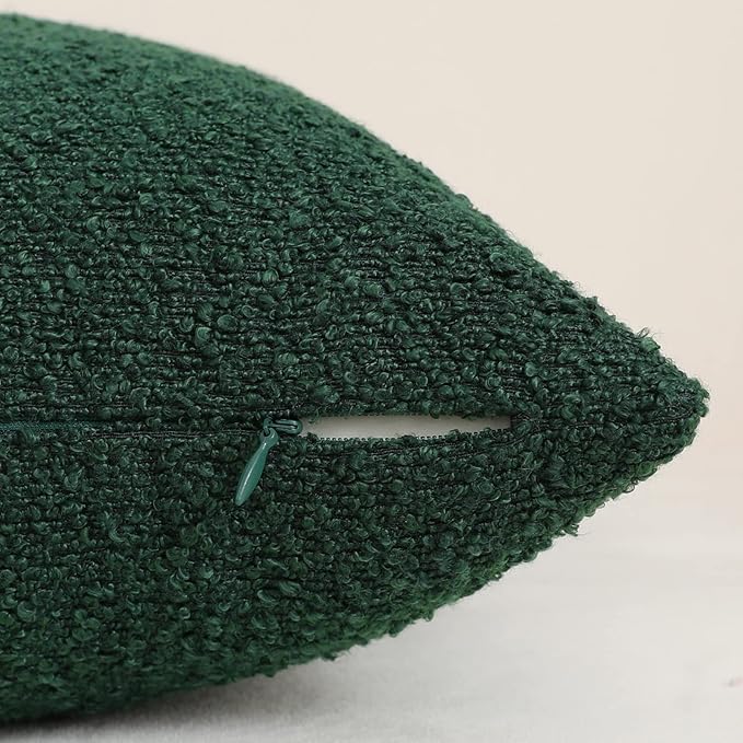 Jeneoo Hunter Green Decorative Long Lumbar Thick Throw Pillow Covers Fine Textured Boucle Couch Cushion Cases for Sofa Decor, Set of 1, 14 x 36 Inch