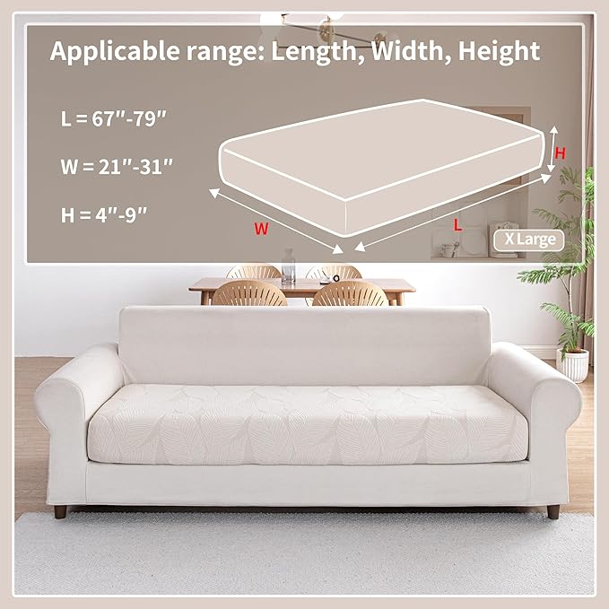 Couch Covers for Sectional Sofa, Washable Stretch Soft Sofa Cushion Covers L Shape Sofa Slipcovers Anti Slip Furniture Decor Protector for Pets (1PC X Large Sofa Cover,Ivory)