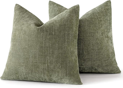 MIULEE Pack of 2 Decorative Throw Pillow Covers Soft Chenille Throw Pillows Solid Textured Cushion Covers for Spring Couch Sofa Bedroom Living Room 18x18 Inch, Sage Geen