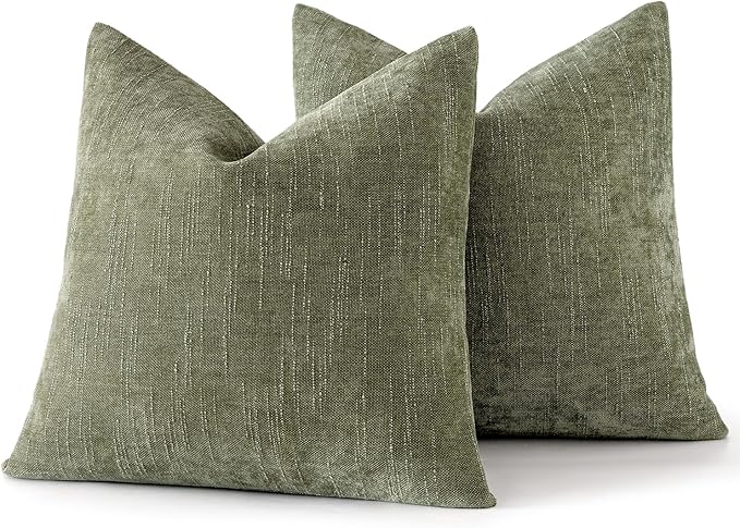 MIULEE Pack of 2 Decorative Throw Pillow Covers Soft Chenille Throw Pillows Solid Textured Cushion Covers for Spring Couch Sofa Bedroom Living Room 20x20 Inch, Sage Geen