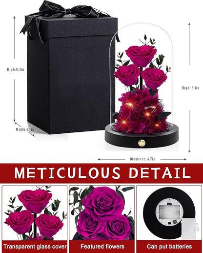 Valentines Day Flowers Roses Gifts for Her,Forever Real Preserved Roses in Glass Dome,Valentines Day Anniversary Birthday Gifts for Wife Girlfriend Women Mom Best Friend Her/Rose