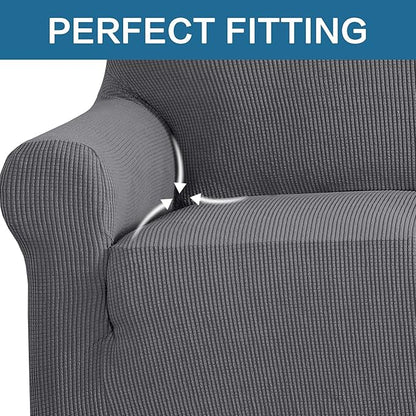 H.VERSAILTEX Stretch Chair Slipcover Sofa Cover Furniture Protector Cover High Spandex Small Checks Knitted Jacquard Sofa Cover Chair Covers for Living Room (Armchair 31"-40", Grey)
