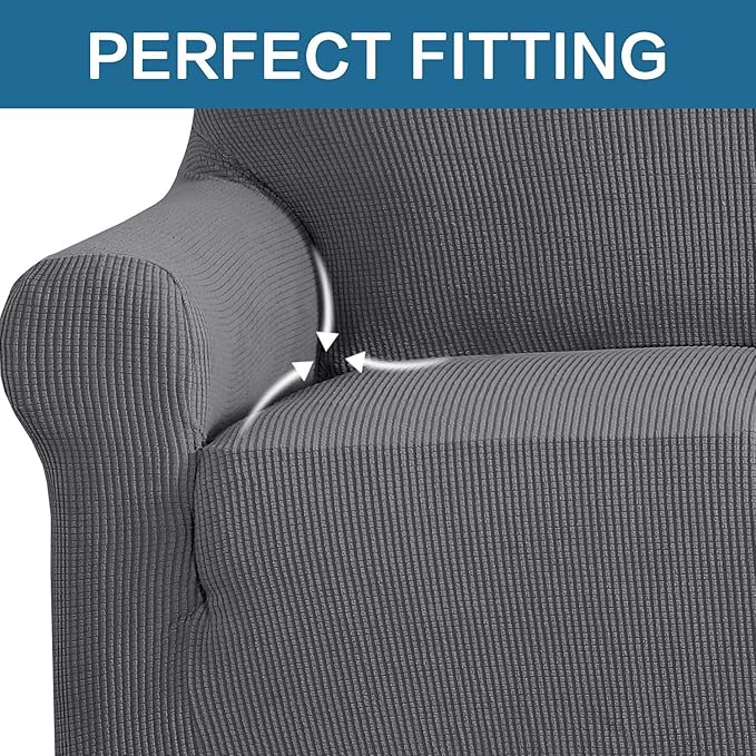 H.VERSAILTEX Stretch Sofa Covers for 3 Cushion Couch Covers Sofa Slipcovers for Living Room Feature Thick Checked Jacquard Fabric with Elastic Bottom, Sofa X-Large - Grey
