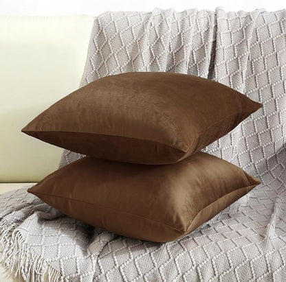 Jeneoo Velvet Throw Pillow Covers 18x18 Inch 2 Pack, Super Soft Thick Decorative Square Cushion Cases for Sofa Couch Bedroom Car, Bear Brown