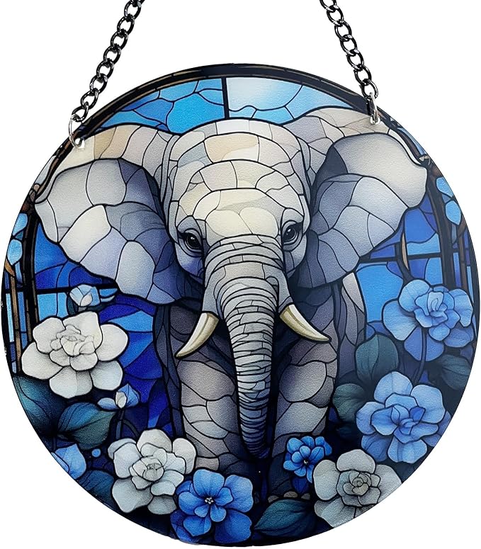 Handcrafted Organic Glass SunCatcher for Home Decor and Outdoor Garden Decor -Elephant Suncatcher Hanging Ornaments for Indoor Window Sun Catching, Room Decor Aesthetic and Housewarming Gifts