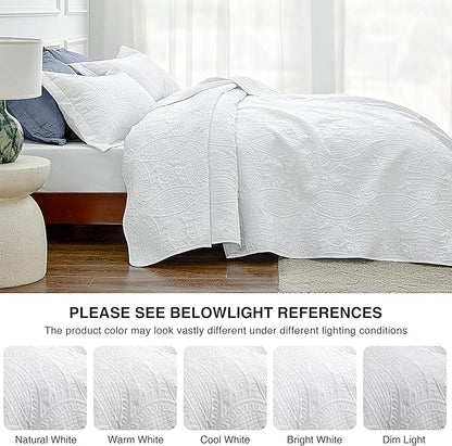 Love's cabin Quilts for Full Bed White Bedspreads Bedding Set - Summer Lightweight Bedspread Comforter - Coin Pattern Bedding Coverlet for All Season - 3 Pieces (1 Quilt, 2 Pillow Shams)