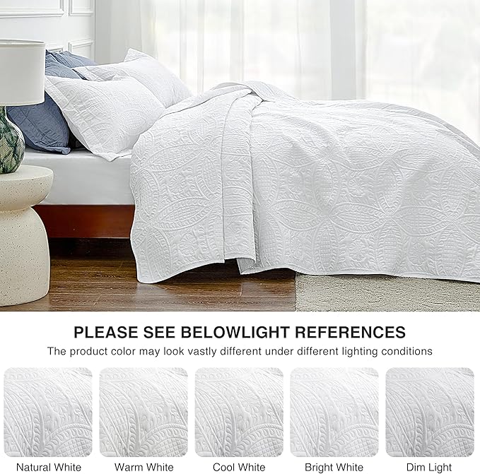 Love's cabin Oversized King Size Quilt Bedding Set White Bedspreads - Oversized King Lightweight Bedspread Comforter - Coin Pattern Coverlet for All Season - 3 Pieces (1 Quilt, 2 Pillow Shams)
