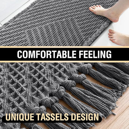 H.VERSAILTEX Waffle Bath Mat Super Absorbent Boho Bath Mat Non Slip Bath Rugs for Bathroom Floor Machine Washable Dry Fast Bathroom Rugs with Tassels, 24" x 36", Gray