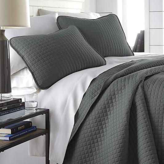 Southshore Fine Living, Inc. Twin Summer Quilts Set, Quilted Grey Bedspread Twin/XL Quilts with Matching Pillow Sham, Soft Microfiber, Lightweight Quilt Coverlet Set, Easy Care, Slate Grey