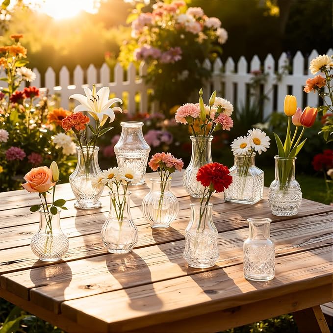 20 Pcs Glass Bud Vases Set, Mini Vintage Bulk Clear Vases for Centerpieces Decor, Cute Tiny Glass Flower Vases for Wedding Party Home Table Decoration