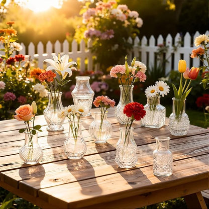 20 Pcs Glass Bud Vases Set, Mini Vintage Bulk Clear Vases for Centerpieces Decor, Cute Tiny Glass Flower Vases for Wedding Party Home Table Decoration