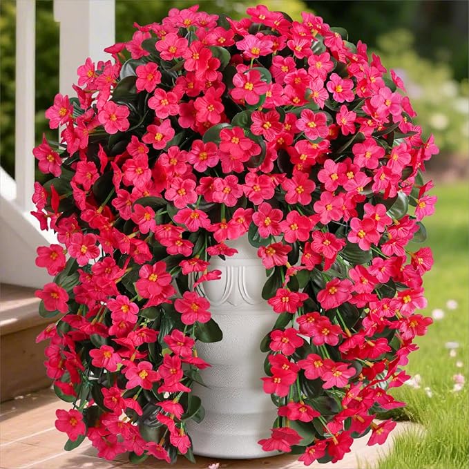 HyeFlora Artificial Fake Outdoor Outside Hanging Plants Flowers Vines for Spring Decoration, 2PCS Faux Silk Hotpink Daisy Mums UV Resistant Look Real Orchid Vine for Indoor Home Balcony Porch Planter
