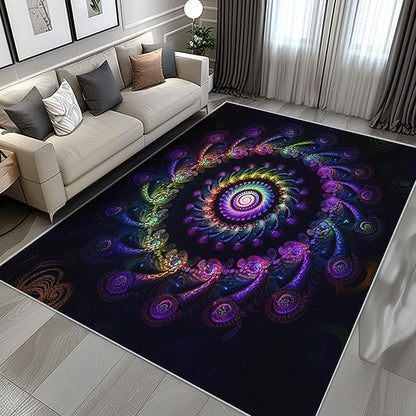 Psychedelic Swirl Rug 3x5, Washable Trippy Spiral Rugs for Living Room Bedroom, Multicolor Fractal Art Area Rug for Home Decor, Non Slip Backing Floor Carpet with Gripper - 3 x 5 ft