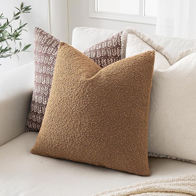 MIULEE 18x18 Inch Decorative Pillow Covers for Couch Bed Set of 2 Textured Boucle Neutral Winter Throw Pillows Brown Accent Solid Cushion Vintage Pillowcases Sofa Livingroom Home Decor