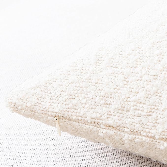 Mixhug Decorative Boucle Throw Pillow Covers, Cream, 18 x 18 Inches, Pack of 2 - Textured Boho Pillow Covers for Couch and Bed