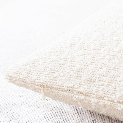 Mixhug Decorative Boucle Throw Pillow Covers, Cream, 12 x 20 Inches, Pack of 2 - Textured Boho Pillow Covers for Couch and Bed