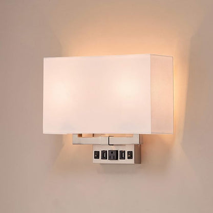 LEDMyplace 2-Light Led Indoor Wall Sconce, Sconces for Living Room with USB Ports and Outlet, E26 Base, 120V, Brushed Nickel Finish, Iron Body, White Fabric Shade, Wall Lighting, Pack of 6