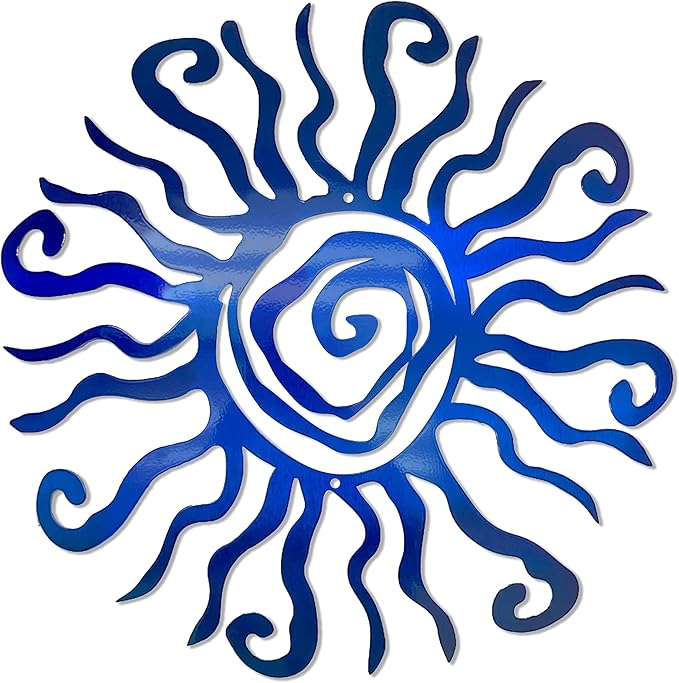 Riverside Designs Wacky Sun Metal Wall Art Indoor/Outdoor Decor - 30" Blue Rust Proof Wall Sculpture - Made in USA - Ideal for Bedroom, Garden, Home, Patio and Farmhouse