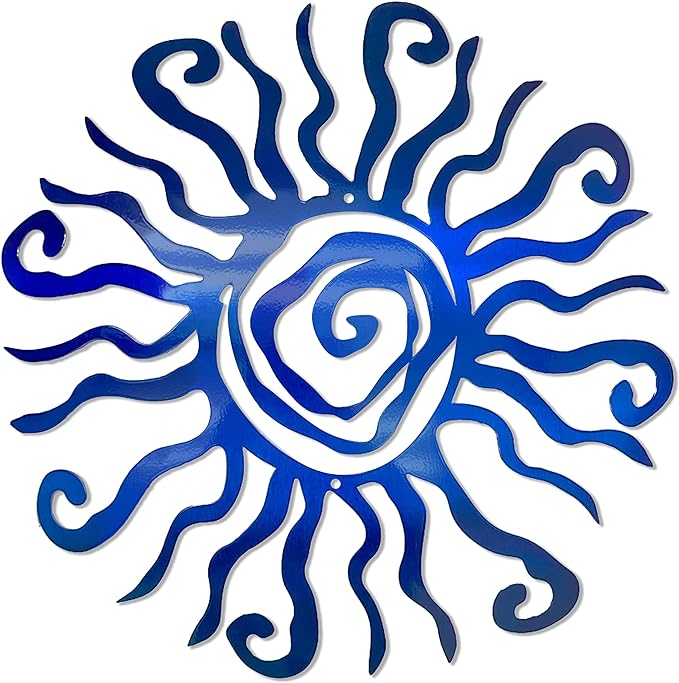 Riverside Designs Wacky Sun Metal Wall Art Indoor/Outdoor Decor - 18" Blue Rust Proof Wall Sculpture - Made in USA - Ideal for Bedroom, Garden, Home, Patio and Farmhouse
